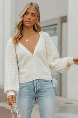 Cream Ribbed Knit Cardigan