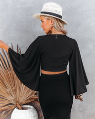 Angel Dust Bell Sleeve Tie Front Crop Top - Black