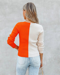 Orange Colorblocked Knit Cardigan