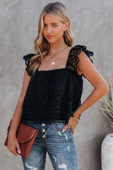 At Last Crochet Lace Crop Top - Black
