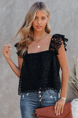 At Last Crochet Lace Crop Top - Black