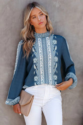 Aven Printed Mock Neck Blouse