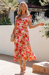 Aviana Floral Square Neck Midi Dress - Multi