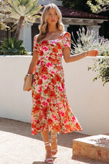 Aviana Floral Square Neck Midi Dress - Multi