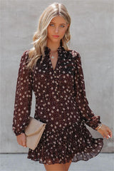 Ayesha Floral Ruffle Dress - Brown