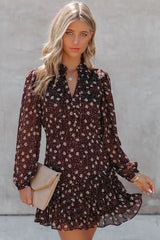 Ayesha Floral Ruffle Dress - Brown - FINAL SALE