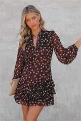 Ayesha Floral Ruffle Dress - Brown