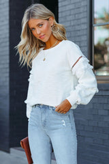Beverly Hills Cotton Fringe Sweatshirt - Off White - FINAL SALE