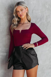 Billie Ribbed Long Sleeve Bodysuit - Wine