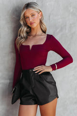 Billie Ribbed Long Sleeve Bodysuit - Wine