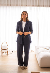 Navy Blue Notched Lapel Blazer