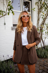 Chocolate Linen Long Blazer