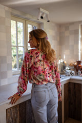 Red Rosy Print Chiffon Blouse