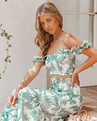 Bolivia Smocked Palm Print Crop Top - FINAL SALE