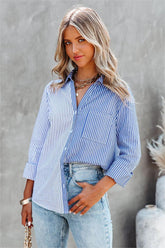 Kalvin Cotton Colorblock Button Down Top