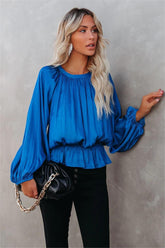 Cappa Satin Peplum Blouse - Cobalt Blue
