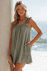 Caria Pocketed Babydoll Dress - Olive