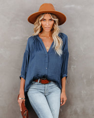 Carla Embossed Button Down Blouse - Blue