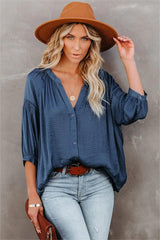 Carla Embossed Button Down Blouse - Blue