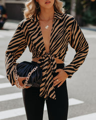 Catalina Tiger Print Tie Blouse