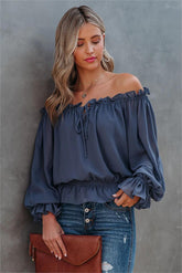 Caydence Chiffon Off The Shoulder Blouse - Dusty Blue