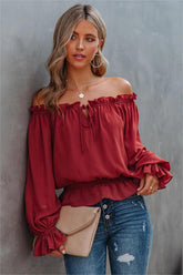 Caydence Chiffon Off The Shoulder Blouse - Wine