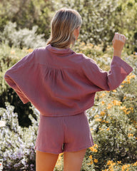 Celia Cotton Pocketed Drawstring Shorts - Red Bean