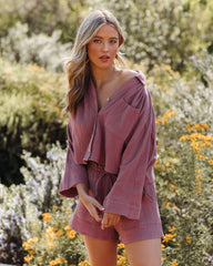 Celia Cotton Crop Button Down Top - Red Bean