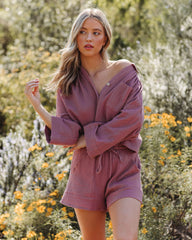 Celia Cotton Crop Button Down Top - Red Bean