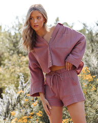 Celia Cotton Pocketed Drawstring Shorts - Red Bean