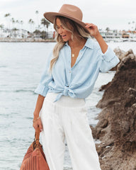 Chadley Cotton Button Down Top - Blue