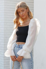Chantelle Statement Sleeve Crop Blouse - Cream
