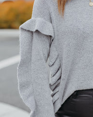 Charleston Ruffle Knit Sweater - Heather Grey - FINAL SALE