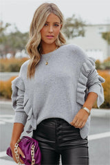 Charleston Ruffle Knit Sweater - Heather Grey - FINAL SALE
