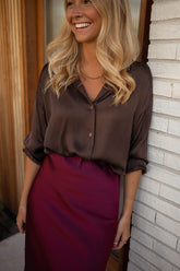 Chocolate Button Down Satin Shirt