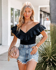 Clean Sweep Cotton Ribbed Bodysuit - Black