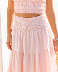 Cove Haven Smocked Tiered Midi Skirt - Blush