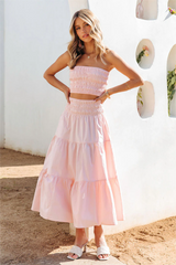 Cove Haven Smocked Tiered Midi Skirt - Blush