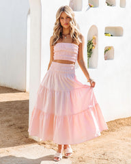 Cove Haven Smocked Tiered Midi Skirt - Blush