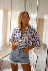 Blue Dotted Chiffon Shirt