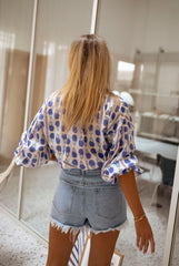 Blue Dotted Chiffon Shirt
