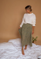Green Geo Floral Midi Skirt