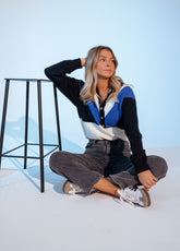 Blue Color Block Buttoned Knit Sweater