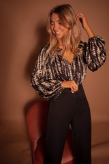 Black Snake Print Chiffon Blouse