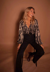 Black Snake Print Chiffon Blouse