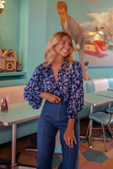 Blue Floral Chiffon Shirt