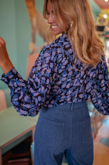 Blue Floral Chiffon Shirt