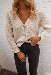Beige Crochet Knit Cardigan