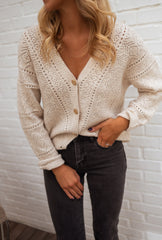Beige Crochet Knit Cardigan