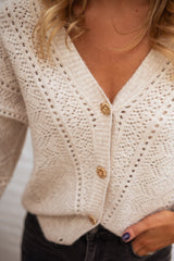 Beige Crochet Knit Cardigan